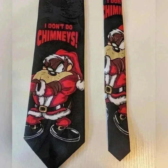 This Looney Tunes Tax Tazmanian Devil I Don't Do Chimney Christmas Tie Silk - Picture 1 of 4
